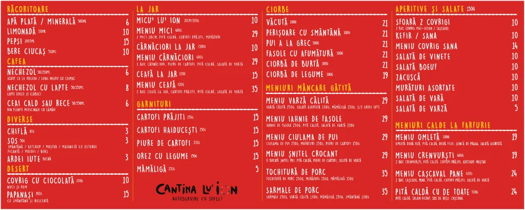 Meniu Cantina lu' Ion